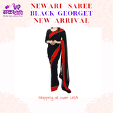 Newari Sari | Black Georget with Red Haku Patashi Border Saree For Newari Women | DhakaTopi USA Dhaka Topi USA